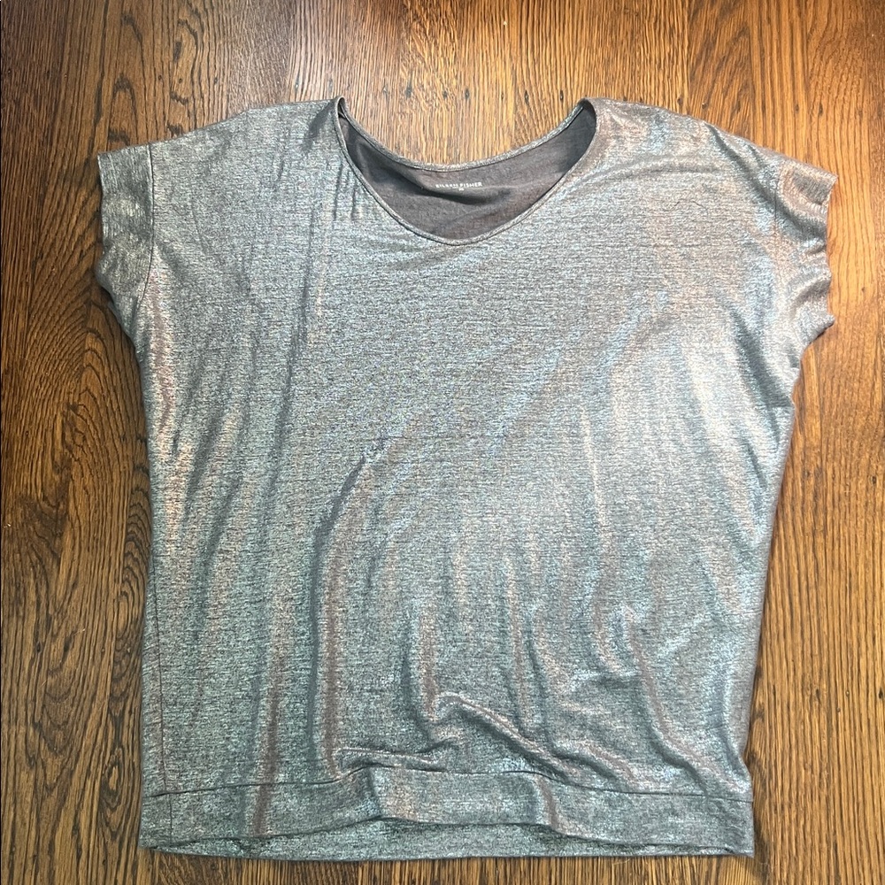 Eileen Fisher metallic oversized linen tee XS